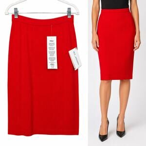 NEW St. John Collection by Marie Gray Cruise Red High Waist Wool Pencil Skirt